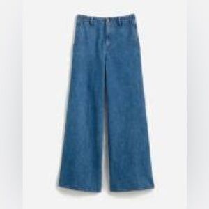 wide sweep denim trousers in java wash airy denim